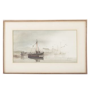 Jack Garver. Fishing Boats at Dock, watercolor