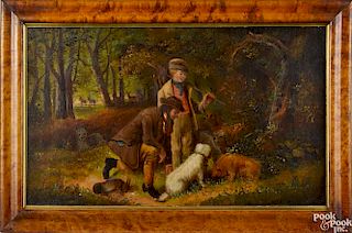 Attributed to Edmund Aylburton Willis (American 1808-1899), oil on canvas landscape with hunters
