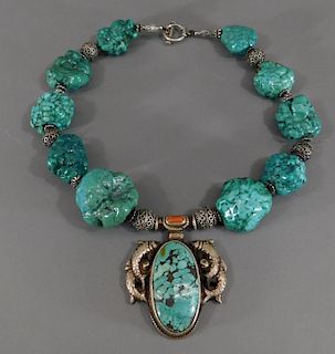 Tibetan Silver Alloy & Natural Turquoise Necklace