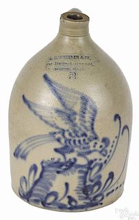 Massachusetts two-gallon stoneware jug, 19th c., impressed A.B. Wheeler & Co. 69 Broad Street