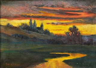 19C Post Impressionist Nocturnal Moonlit Landscape