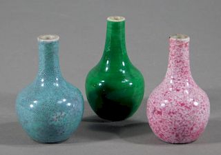 3 Miniature Chinese Glazed Porcelain Bottle Vases