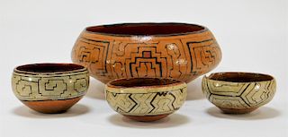 4 Peruvian Shipibo Pottery Earthenware Bowls