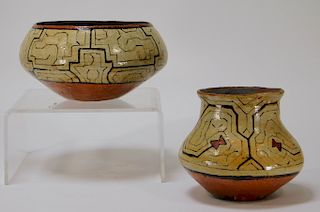 2PC Peruvian Shipibo Earthenware Pottery Vessels