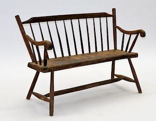 Early 19C New England Primitive Pine Porch Bench