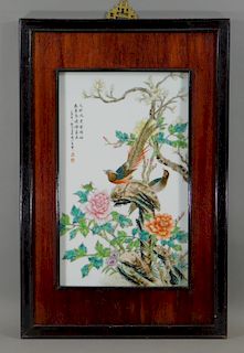 20C. Chinese Enameled Porcelain Avian Bird Plaque