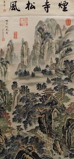 Chinese Mountain Landscape Scroll Painting