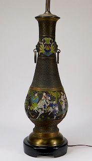 Chinese Champleve Enameled Bronze Table Lamp