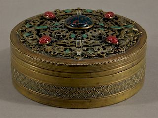 European Bronze Hardstone Jeweled Vanity Box