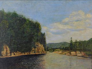 19C Frank Sutliff Vermont Landscape O/C Painting