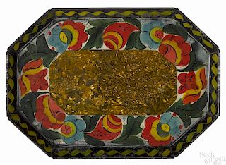 Pennsylvania toleware octagonal tray, 19th c., with polychrome floral decoration