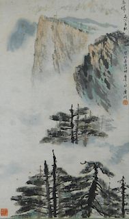 19C. Chinese Mountain Landscape WC Painting