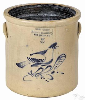 Fort Edward, New York five-gallon stoneware crock, 19th c., impressed New York Stoneware Co.