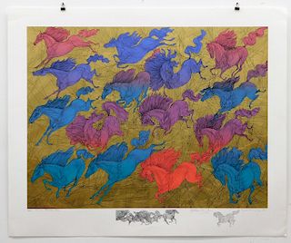 Guillaume Azoulay Quinze Chaveaux Horses Serigraph
