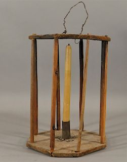 19C Primitive Hanging Wood Candleholder Lantern