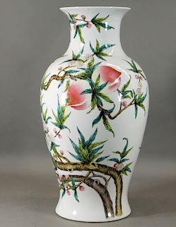 Chinese Republic Famille Rose Porcelain Peach Vase