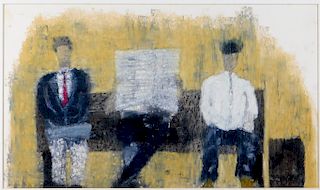20C American Modernist Subway Bench Painting