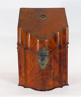 C.1800 English George III Flame Mahogany Knife Box