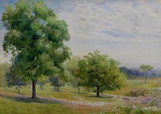J.E Smith New England Summer Landscape WC Painting