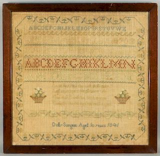 19C American Folk Art Schoolgirl Alphabet Sampler