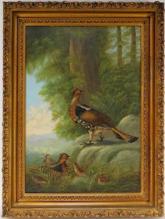 LG 19C Victorian O/C Pheasant Landscape Painting