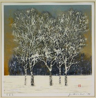 Joichi Hoshi Winter Trees Landscape Woodcut Print
