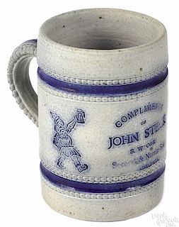 Pennsylvania stoneware advertising mug, 19th c., attributed to Richard C. Remmey