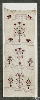 Vibrant Lancaster County, Pennsylvania embroidered and crewelwork show towel