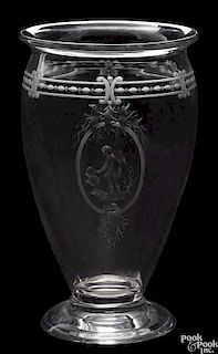 Rare T.G. Hawkes & Co. clear glass vase, engraved by William H. Morse, with an oblong vignette