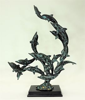 San Pacific International Bronze Dolphin Sculpture