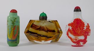 3 Chinese Peking Glass & Art Glass Snuff Bottles