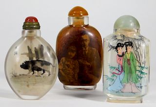 3PC Chinese Hand Painted Glass Snuff Bottles