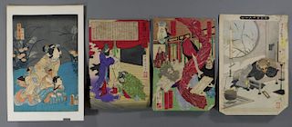 4 Japanese Geisha Courtyard Possum Woodblock Print