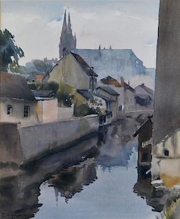 1948 Dutch Canal City Cathedral WC Painting