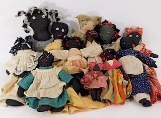12 Antique Black Americana Rag Doll Toy Collection
