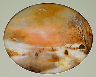 C.1793 French Primitive Country Winter Painting