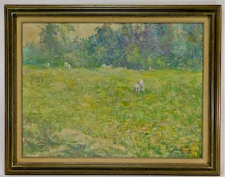 Chris Benvie Impressionist Meadow O/B Painting