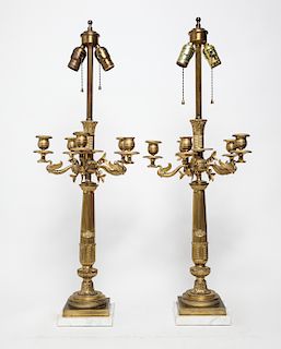 Neoclassical Manner Gilt Brass Candelabra/Lamps Pr