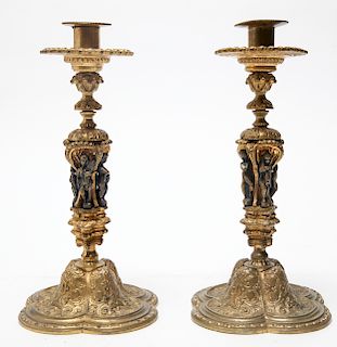 Neoclassical Gilt Bronze Figural Candlesticks Pr