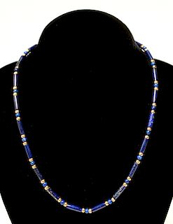 14K Gold & Lapis Lazuli Cylinder Beads Necklace