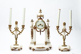 Neoclassical Ormolu & Marble Clock Garniture Set