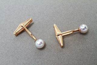 14K Yellow Gold and Pearls Cufflinks, Pair