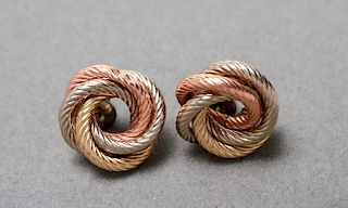 14K Tri-Color Gold Knot Earrings, Pair