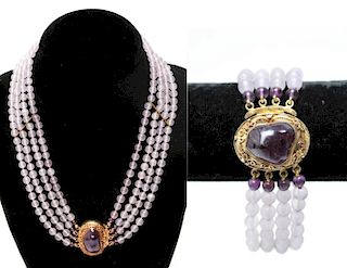 Amethyst Silver Vermeil Necklace & Bracelet Set