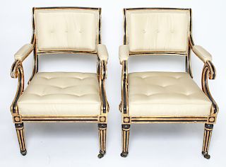 Regency Painted & Giltwood Armchairs / Chairs Pair