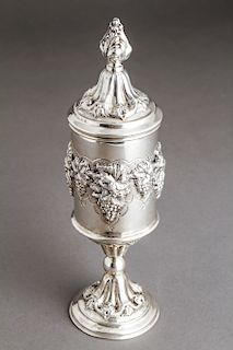 Judaica Sterling Silver Repousse Kiddush Cup w Lid