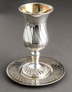 Judaica Sterling Silver Kiddush Cup & Plate, 2