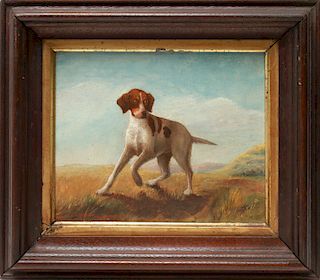 James L. Scudder "Pointer and Bird" Oil on Board