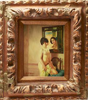 N. Bingham "Female Nude & Reflection" Oil on Board