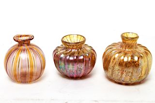 Iridescent Art Glass Small Vases, Group of 3